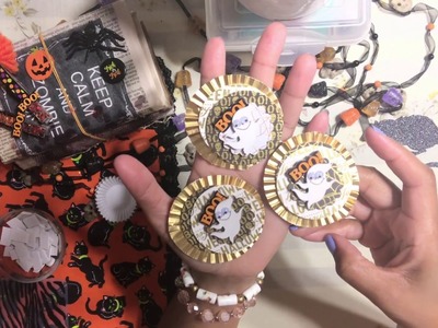 #11. Halloween ????Craft Series 2018 -  Cute Ghost Cupcake Liner Embellishments Using Gold Foil