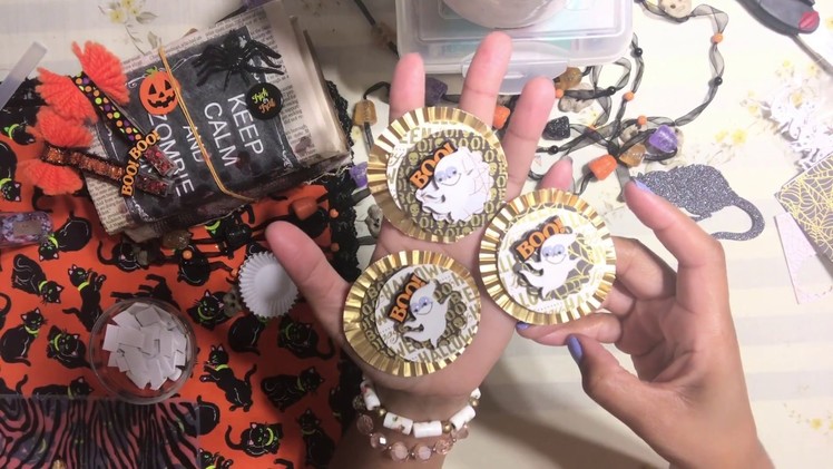 #11. Halloween ????Craft Series 2018 -  Cute Ghost Cupcake Liner Embellishments Using Gold Foil