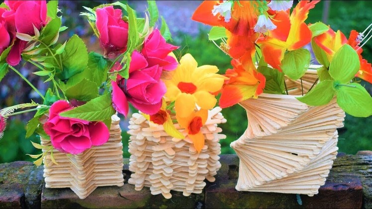 3 Different Flower Vase With Ice Cream Sticks | Amazing craft ideas | Best out of waste