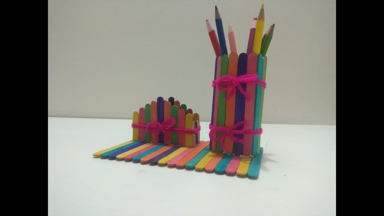 Art and craft idea with Pop sticks.Ice Cream Stick||How To Make Pen Stand.Pencil Holder& Card Holder