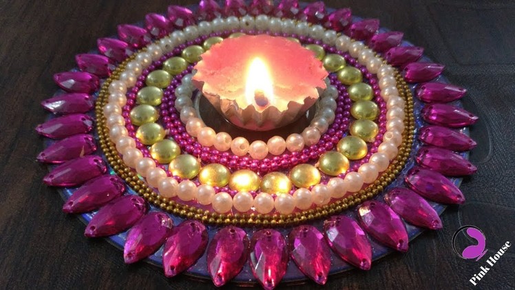 Candle Holder With Old CD | Easy Craft Ideas For Home Decor | Kundan Craft Ideas - Pink House