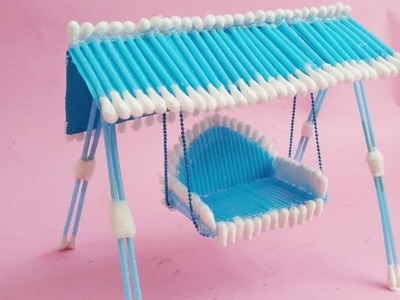 Cotton buds Art and Craft Ideas |How to Make Cotton buds Miniature Swing | Cotton buds Jhula
