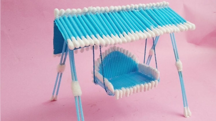 Cotton buds Art and Craft Ideas |How to Make Cotton buds Miniature Swing | Cotton buds Jhula