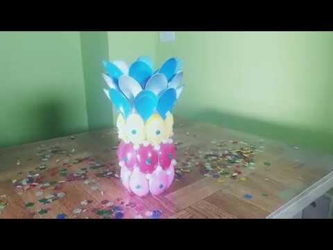 DIY ; Flower vase of Recycled Plastic spoons ; Plastic bottle Craft