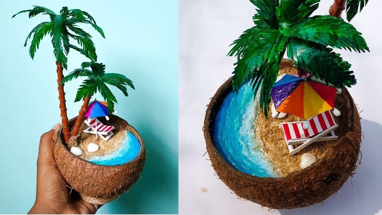 DIY Mini Beach in Coconut nut shell | Waste Materials Craft
