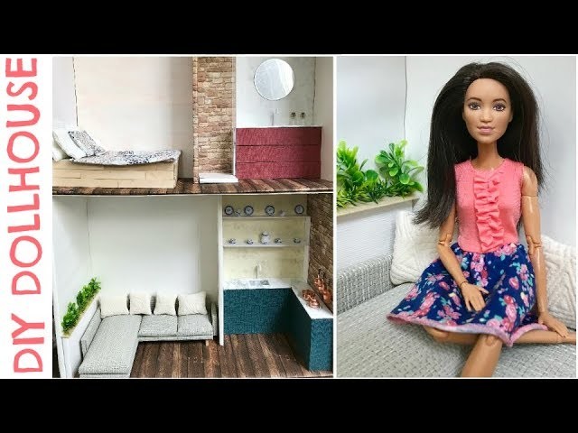 DIY miniature Dollhouse (easy craft) - bedroom, living room, kitchen, bathroom