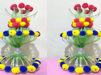 DIY.NEW DESIGN WOOLEN GULDASTA.PLASTIC BOTTLE FLOWER POT.GULDASTA.NEW CRAFT.FLOWER VASE 2018