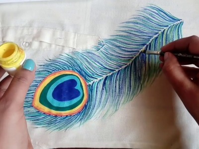 DIY Peacock Feather Painting.Kid's dress decoration. Creative Craft