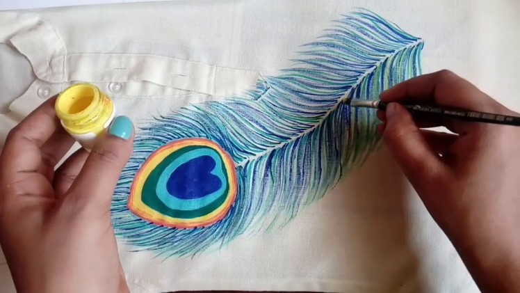 DIY Peacock Feather Painting.Kid's dress decoration. Creative Craft