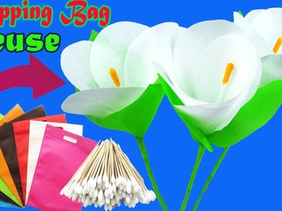 Easy handmade craft beautiful flower using carry bag || Shopping bag recycle flowers
