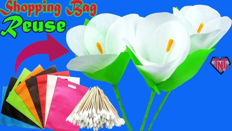 Easy handmade craft beautiful flower using carry bag || Shopping bag recycle flowers