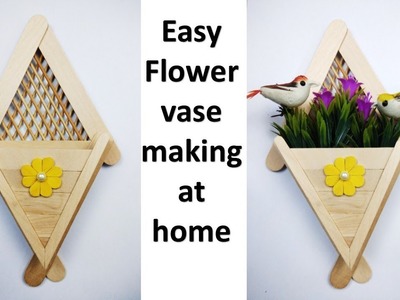Flower vase making at home  || best ice cream stick craft idea || wall hanging || room decor idea