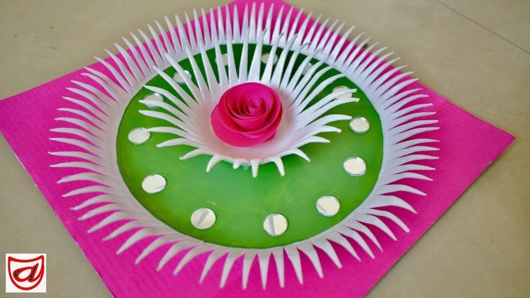 Home decorating flower from Disposable plate | DIY Thermocol plate wall decor craft Idea