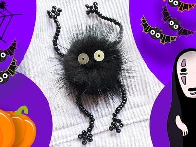 How To Make a Pom Pom Soot Sprite. DIY Halloween Kids Craft