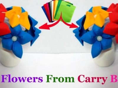 How to make flowers from carry bags at home|flower making craft idea|DIY flower making