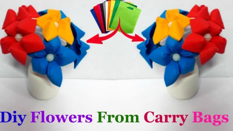 How to make flowers from carry bags at home|flower making craft idea|DIY flower making