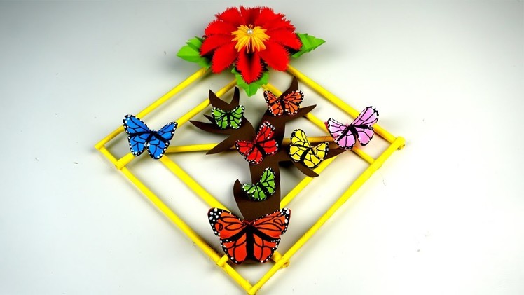 How to make Paper Flower Wall Hanging - Wall Hanging paper Craft butterfly - DIY Simple Home Decor