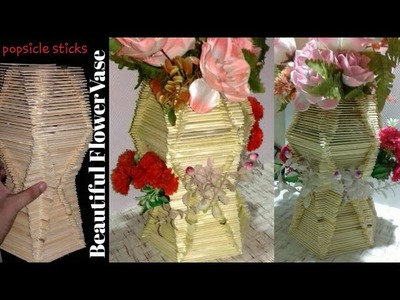 Popscile sticks flower vase|| ice cream sticks craft