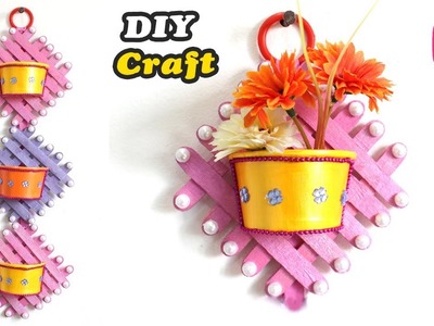 Wall Hanging Flower Vase from Popsicle Stick | Easy DIY Craft | Wall Showpiece for Room Decor