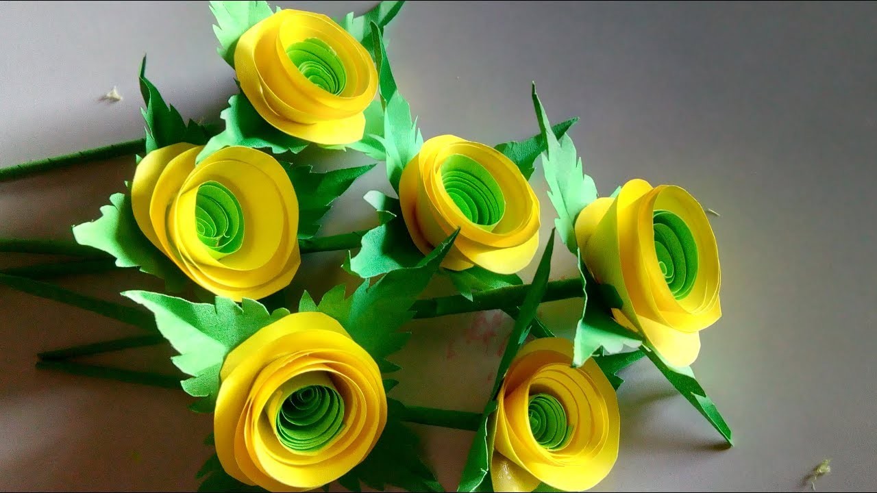 Yellow colour rolled paper flowers craft || colour rolled paper flowers | how to make rolled flower