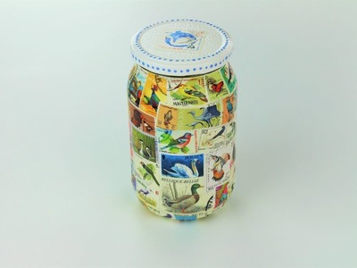 Decoupage jar with old stamps - Decoupage tutorial - DIY - Do It Yourself