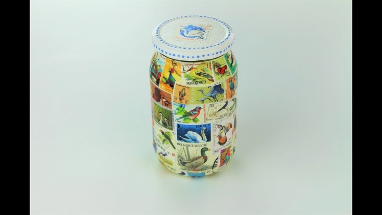 Decoupage jar with old stamps - Decoupage tutorial - DIY - Do It Yourself