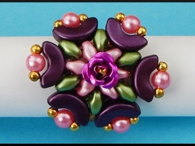 DIY | Beaded Flower Ring with Arcos Beads | Beadwork Jewelry | Blumen Perlen Ring