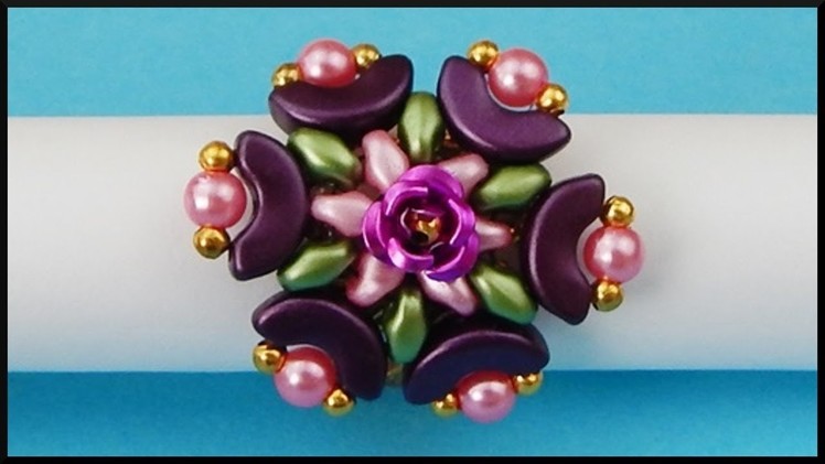 DIY | Beaded Flower Ring with Arcos Beads | Beadwork Jewelry | Blumen Perlen Ring