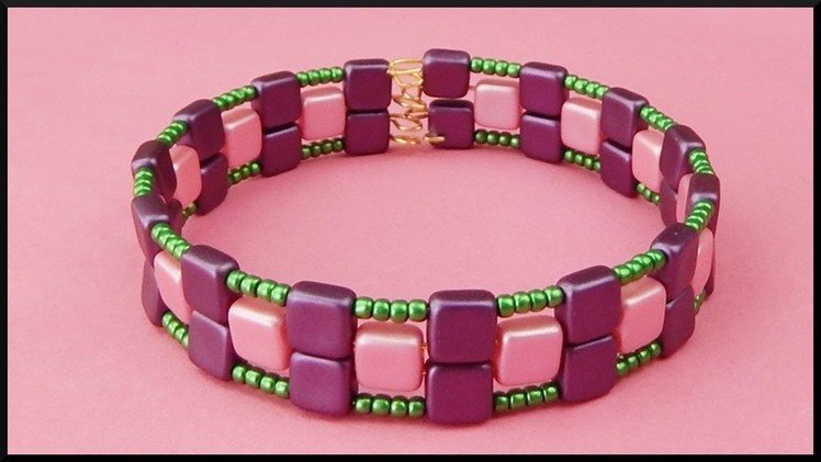 DIY | Beaded Memory Wire Bracelet with Tile Beads | Beadwork | Perlen Armband Schmuck