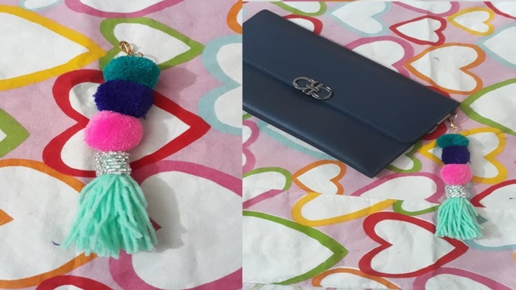 DIY pom pom keychain. DIY tassel keychain bag charm. pom pom tassel keychain for bag.