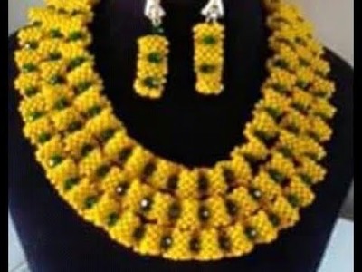 DIY tutorial on how to make this beautiful beaded yellow and green necklace
