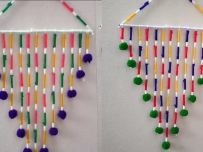 DlY - Woolen Wall hanging craft idea !! How to Make Beautiful Wall Hanging With Plastic Pipe Woolen
