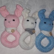 hand knitted little bunny soft toy teething ring