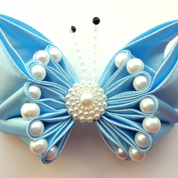 Handmade Pearl Blue hair ribbon bow for girl alligator clip hair accessories