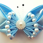 Handmade Pearl Blue hair ribbon bow for girl alligator clip hair accessories