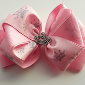 Handmade Pink crown hair ribbon bow for girls alligator clip hair accessgries