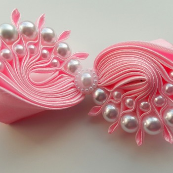 Handmade Pink pearl hair ribbon bow for girls alligator clip hair accessories