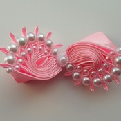 Handmade Pink pearl hair ribbon bow for girls alligator clip hair accessories