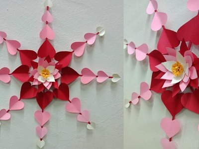 Hanging paper heart flower wall art tutorial | DIY easy paper crafts