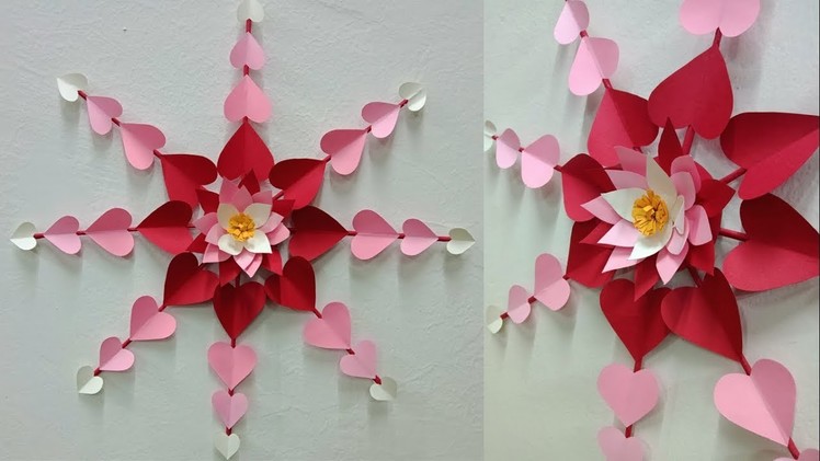 Hanging paper heart flower wall art tutorial | DIY easy paper crafts