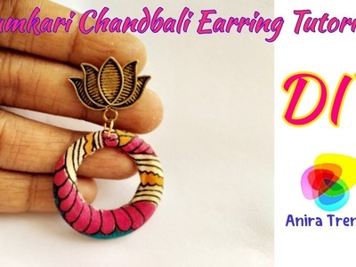 How to make Kalamkari Fabric Chandbali Earring Tutorial DIY chandlier Earrings at home