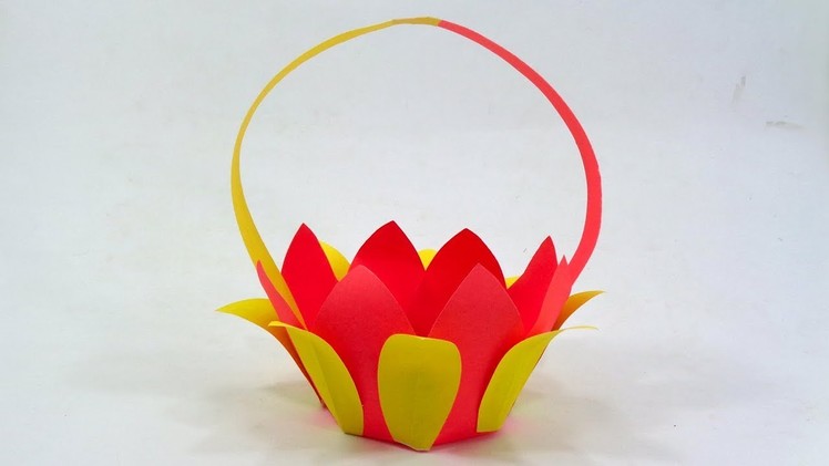 Paper Flower Basket Making With Color Paper - DIY Easy Paper Basket