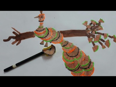 Pencil shaving craft out of waste amazing peacock ????????