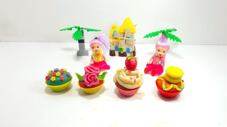 Play Doh Doll Cupcake.   How to decorate a Cupcake.  DIY Tutorial for Kids