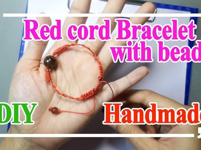 Red cord bracelet with bead | DIY | handmade tutorial