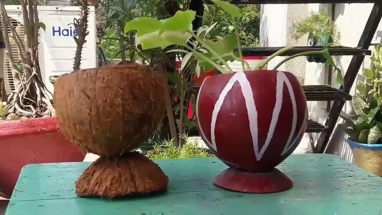 How to cut a coconut shell. how to turn it into a beautiful planter. .