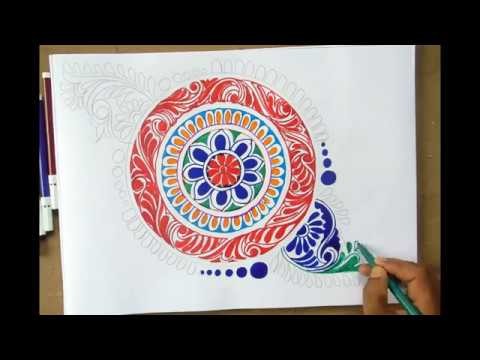 How to draw a colourful rangoli design,design  5