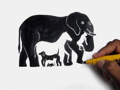 How to draw animals in Optical illusion. Positive & Negative Space