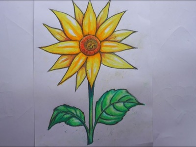 How to draw beautiful sun flower | easy art using pencil  oil pastel