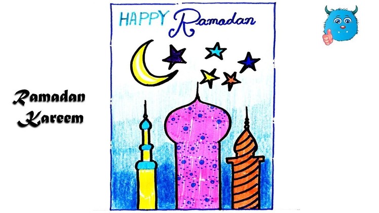 How to Draw Happy Ramadan Card Drawing for Ramadan Kareem (رمضان)